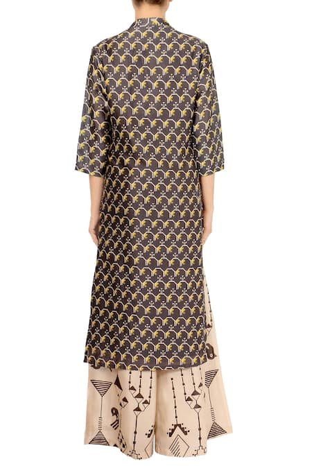 Soup By Sougat Paul Black & beige printed chanderi silk kurta set 