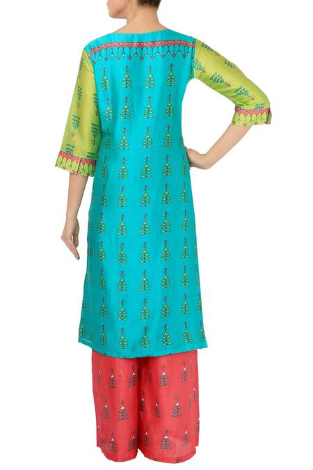 Shop_Soup by Sougat Paul_Green Printed Kurta Palazzo Set _at_Aza_Fashions