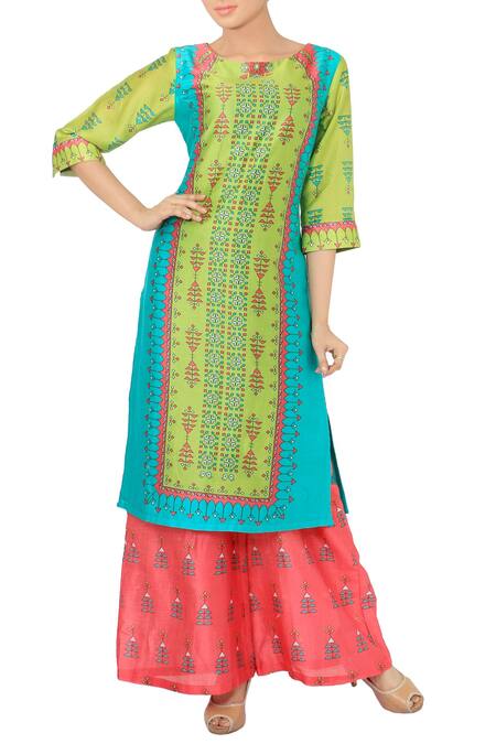Soup by Sougat Paul_Green Printed Kurta Palazzo Set _Online_at_Aza_Fashions
