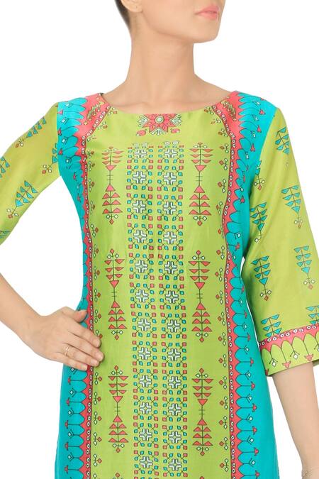 Buy_Soup by Sougat Paul_Green Printed Kurta Palazzo Set _Online_at_Aza_Fashions