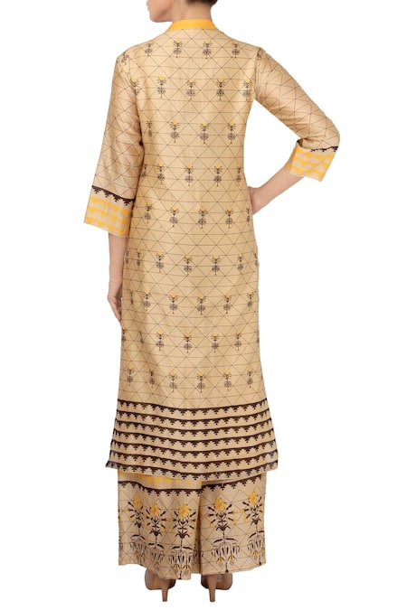 Soup By Sougat Paul Beige black  & yellow tunic with palazzos 