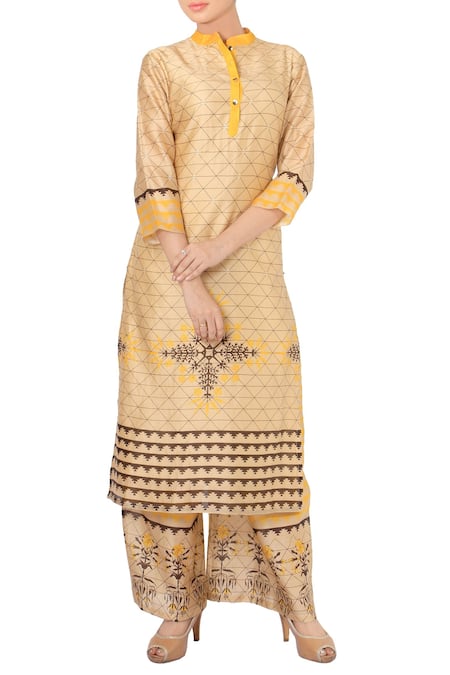 Soup By Sougat Paul_Beige Black And Yellow Tunic With Palazzos _Online_at_Aza_Fashions