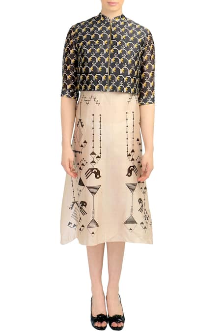 Soup by Sougat Paul Chanderi Silk Printed Maxi Dress With Jacket 