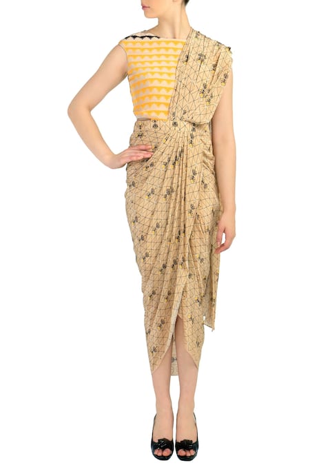 Soup by Sougat Paul Pre-Draped Printed Saree Dress 