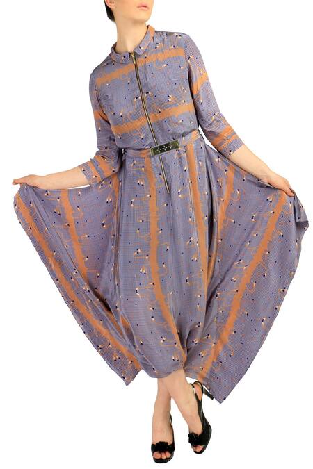 Soup By Sougat Paul_Purple Light Flamingo Print Jumpsuit _Online_at_Aza_Fashions