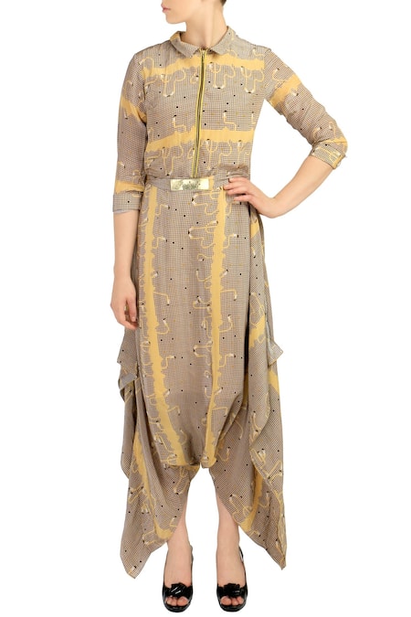 Soup By Sougat Paul Beige & yellow geometric flamingo printed jumpsuit 
