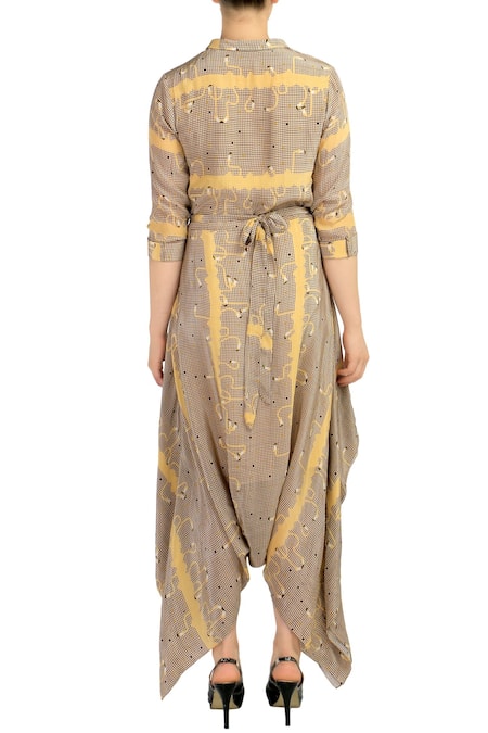 Soup By Sougat Paul Beige & yellow geometric flamingo printed jumpsuit 