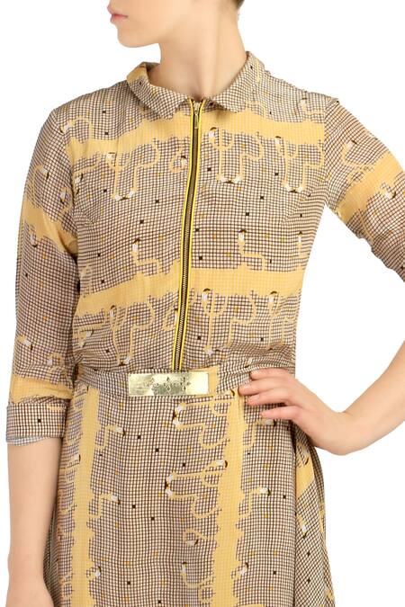 Buy_Soup By Sougat Paul_Beige And Yellow Geometric Flamingo Printed Jumpsuit _Online_at_Aza_Fashions