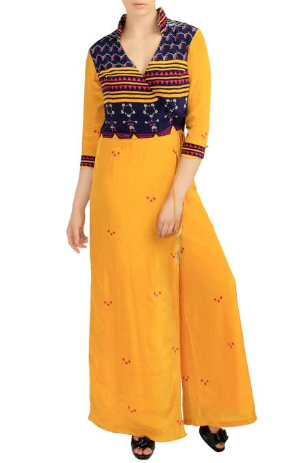 Soup By Sougat Paul_Yellow Printed Overlay Jumpsuit _Online_at_Aza_Fashions