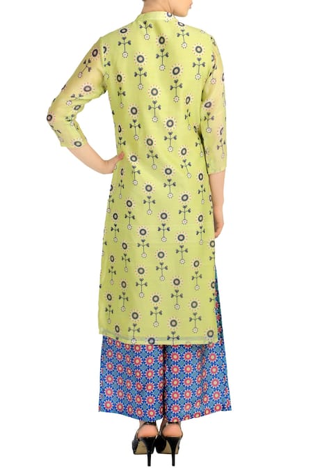 Soup By Sougat Paul Light green printed kurta & blue palazzos 