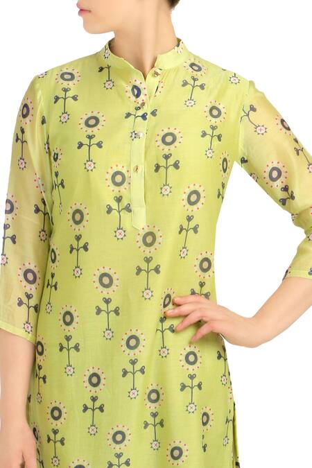Buy_Soup By Sougat Paul_Green Light Printed Kurta And Blue Palazzos _Online_at_Aza_Fashions