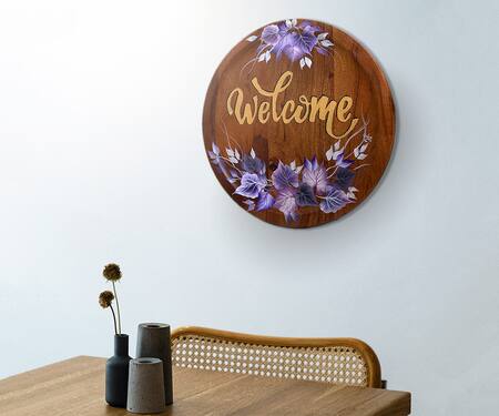 Floursha Brown Acacia Wood Hand Paint Ivy Floral Wall Plate 