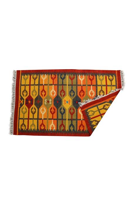Nakshikathaa - Homeware_Multi Color Pure Wool Hand Woven Geometric Pattern Rug_Online_at_Aza_Fashions