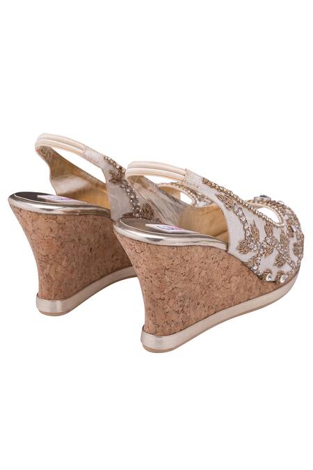 Buy_Fuchsia by aashaka mehta_Beige Embroidery, Diamonds Floral Peeptoes_Online_at_Aza_Fashions