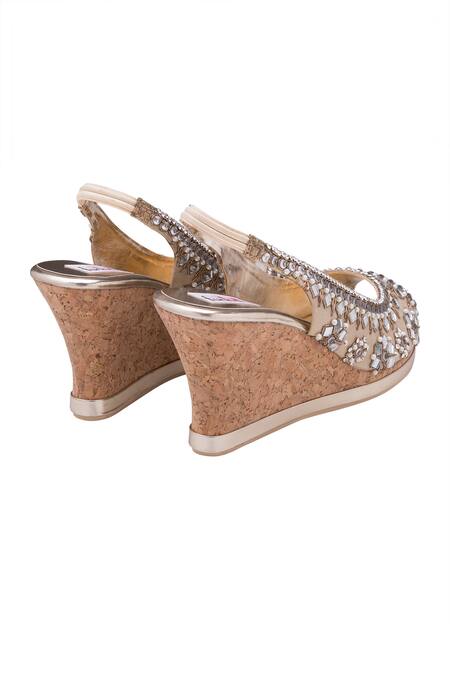 Buy_Fuchsia by aashaka mehta_Gold Mirrors, Sequins Embellished Peep Toes_Online_at_Aza_Fashions