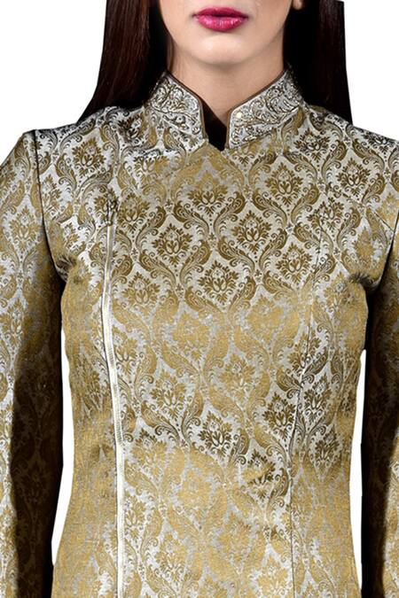 Sanchit Mehra_Gold Brocade Jacket And Pant Set _Online_at_Aza_Fashions