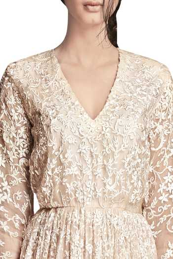 Buy Beige Floral Applique Dress For Women by SHASHA GABA Online at Aza  Fashions.
