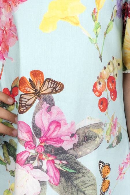 Ribbon Candy Blue Cotton Printed Off Shoulder Dress at Aza Fashions Ribbon Candy_Blue Cotton Printed Off Shoulder Dress_at_Aza_Fashions