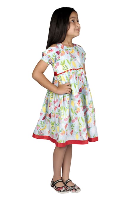 Ribbon Candy_Multi Color Cotton Cold Shoulder Printed Dress_Online_at_Aza_Fashions