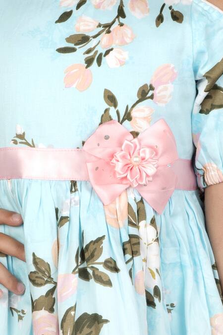 Ribbon Candy Blue Cotton Cold Shoulder Printed Dress at Aza Fashions Ribbon Candy_Blue Cotton Cold Shoulder Printed Dress_at_Aza_Fashions