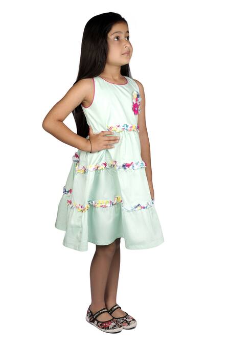 Ribbon Candy_Green Cotton Ruffles Tiered Dress_Online_at_Aza_Fashions