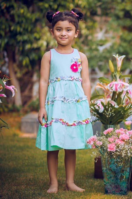 Buy_Ribbon Candy_Green Cotton Ruffles Tiered Dress_Online_at_Aza_Fashions