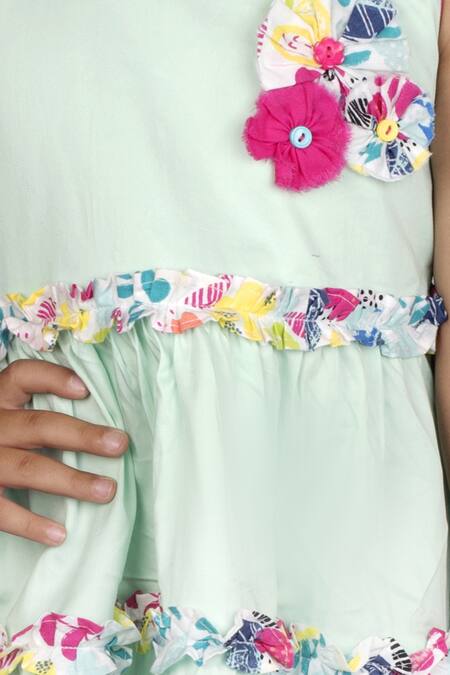 Ribbon Candy_Green Cotton Ruffles Tiered Dress_at_Aza_Fashions