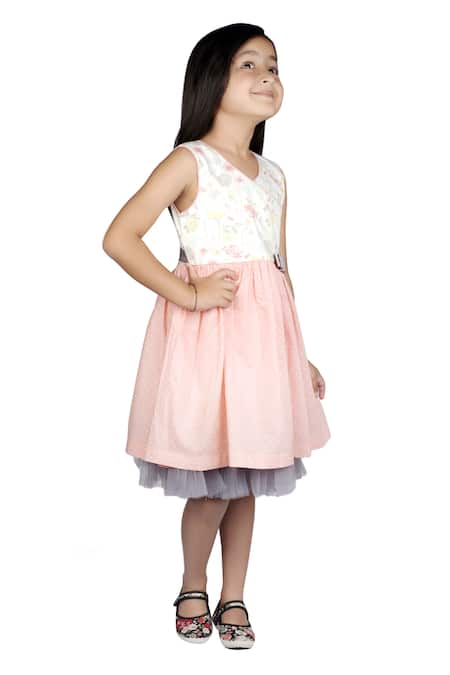 Ribbon Candy_Peach Cotton Bows Polka Dot Dress_Online_at_Aza_Fashions