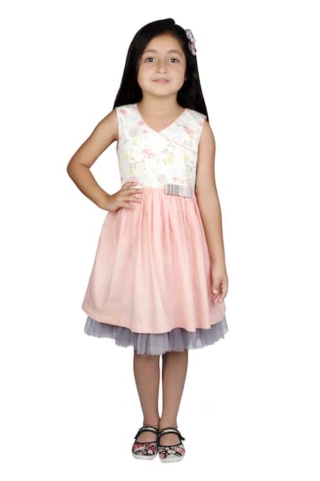 Buy_Ribbon Candy_Peach Cotton Bows Polka Dot Dress_Online_at_Aza_Fashions