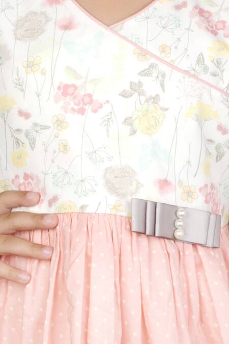 Ribbon Candy_Peach Cotton Bows Polka Dot Dress_at_Aza_Fashions