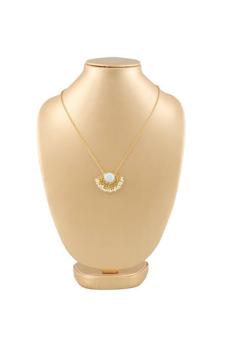 Zariin Gold Plated Necklace With White Semi-precious Stone