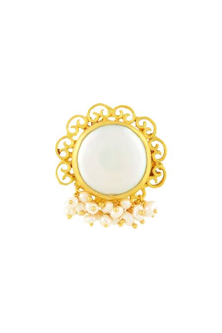 ZARIIN_Gold Plated Stones Bead Filigree Studs_Online_at_Aza_Fashions