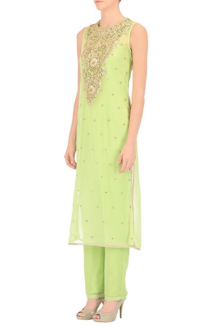 Preeti S Kapoor_Green Georgette Jumpsuit With Embroidered Kurta _Online_at_Aza_Fashions