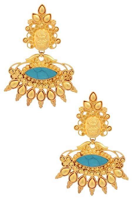 Sangeeta Boochra Gold Plated Drop Earrings With Turquoise Stone 