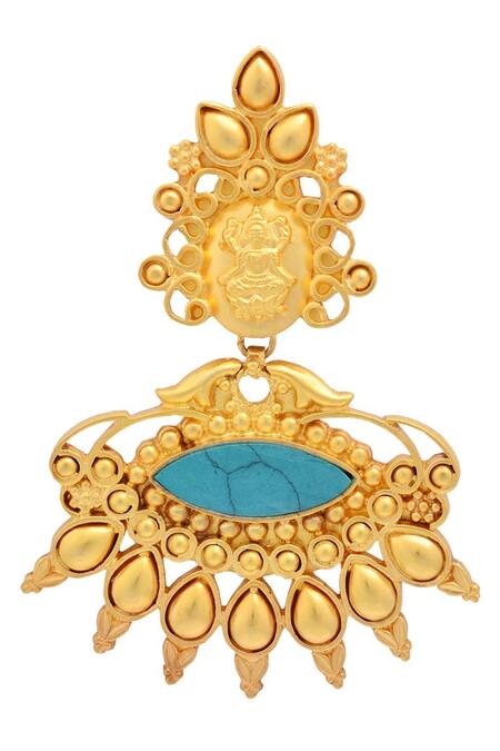 Sangeeta Boochra Gold Plated Drop Earrings With Turquoise Stone Online at Aza Fashions Sangeeta Boochra_Gold Plated Drop Earrings With Turquoise Stone _Online_at_Aza_Fashions