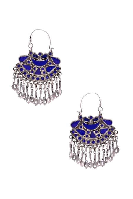 Sangeeta Boochra Silver Plated Antique And Royal Blue Danglers 