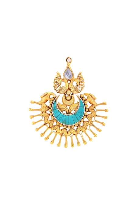 Sangeeta Boochra Gold Plated Peacock Earrings With Turquoise Stone Online at Aza Fashions Sangeeta Boochra_Gold Plated Peacock Earrings With Turquoise Stone _Online_at_Aza_Fashions