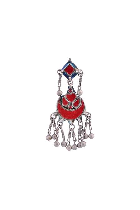 Sangeeta Boochra Silver Plated Antique Drop Earrings With Enamel Work Online at Aza Fashions Sangeeta Boochra_Silver Plated Antique Drop Earrings With Enamel Work _Online_at_Aza_Fashions