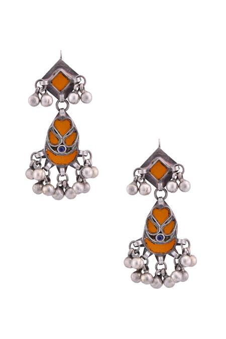 Sangeeta Boochra Silver Plated Tassels Antique Drop Earrings With Ghungroos 