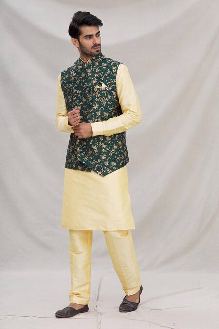 Buy Arihant Rai Sinha Green Jacquard, Faux Leather Embroidery Floral Motif Nehru Jacket Set Online at Aza Fashions Buy_Arihant Rai Sinha_Green Jacquard, Faux Leather Embroidery Floral Motif Nehru Jacket Set_Online_at_Aza_Fashions