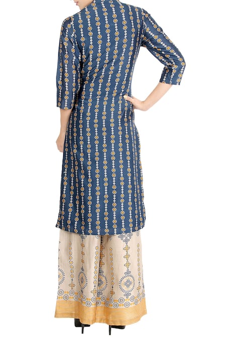 Soup By Sougat Paul Denim blue high low kurta & printed palazzo pants 