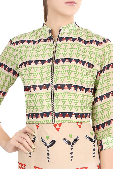 Buy Soup By Sougat Paul Multi Color Crepe V Neck Printed Tunic With Jacket Online at Aza Fashions Buy_Soup By Sougat Paul_Multi Color Crepe V Neck Printed Tunic With Jacket _Online_at_Aza_Fashions