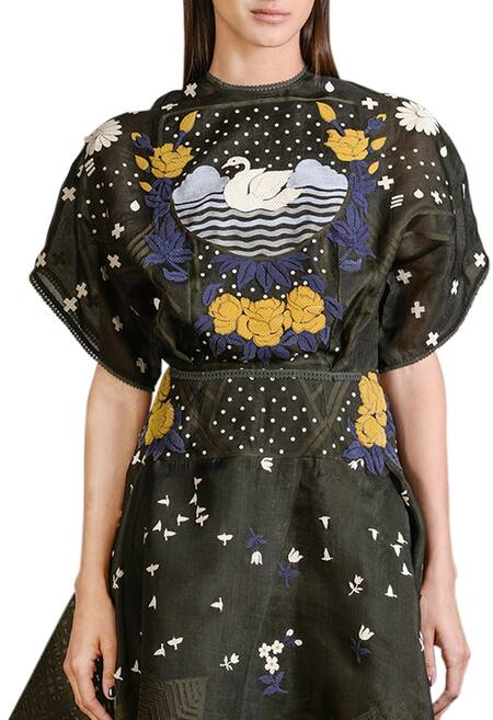 Sahil Kochhar_Green Organza Round Embroidered High Low Dress _Online_at_Aza_Fashions