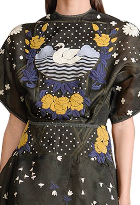 Buy Sahil Kochhar Green Organza Round Embroidered High Low Dress Online at Aza Fashions Buy_Sahil Kochhar_Green Organza Round Embroidered High Low Dress _Online_at_Aza_Fashions