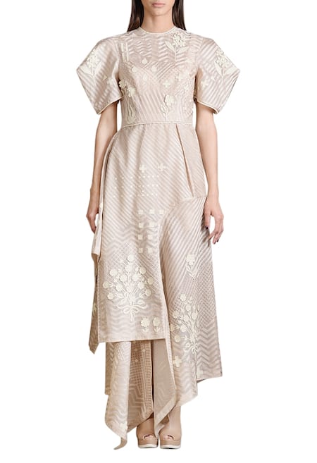 Sahil Kochhar Beige floral embroidered maxi dress 