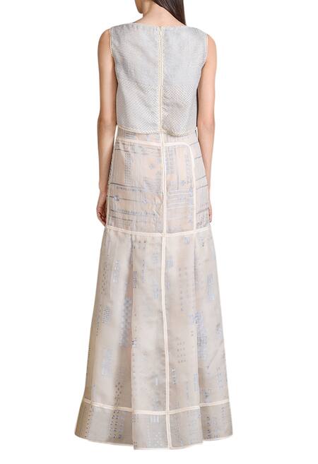 Shop_Sahil Kochhar_Beige Bateau Embroidered Maxi Dress _at_Aza_Fashions