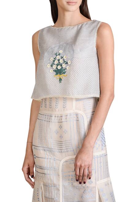 Sahil Kochhar_Beige Bateau Embroidered Maxi Dress _Online_at_Aza_Fashions