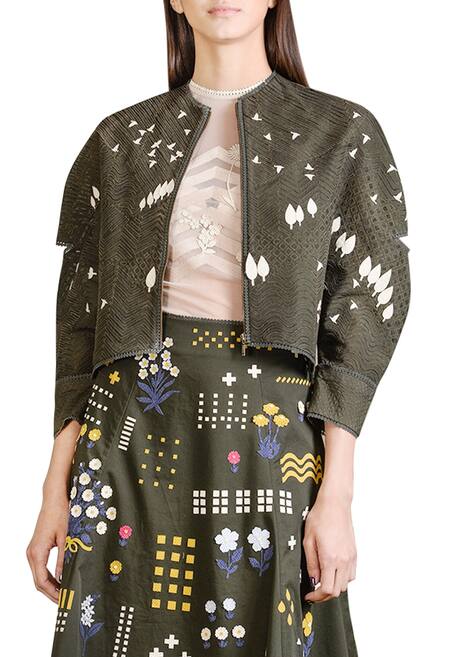 Sahil Kochhar_Green Embroidered Thread Work Skirt _Online_at_Aza_Fashions