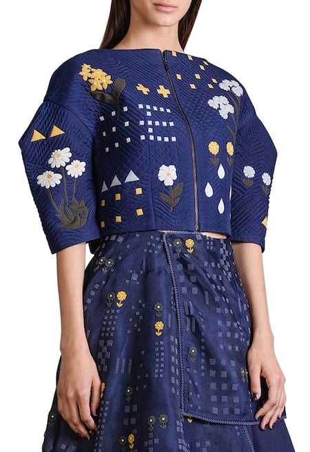 Sahil Kochhar_Blue Cotton Silk Embroidered Applique Work Layered Trouser  _Online_at_Aza_Fashions