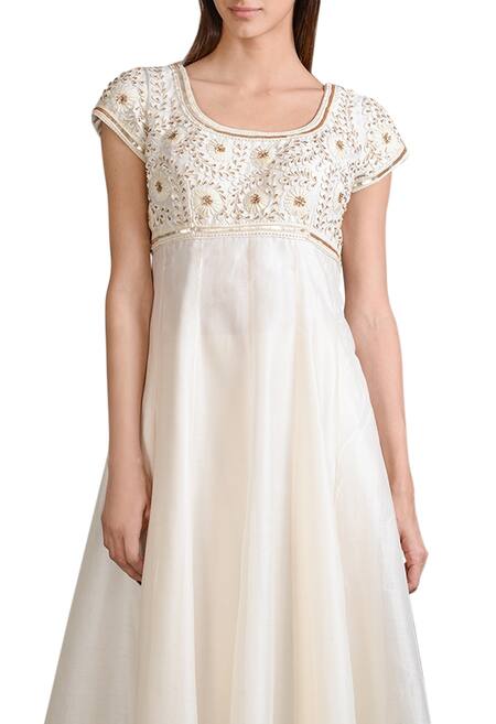 Sahil Kochhar_White Chanderi Embroidered Floral Scoop Neck Anarkali Set _Online_at_Aza_Fashions